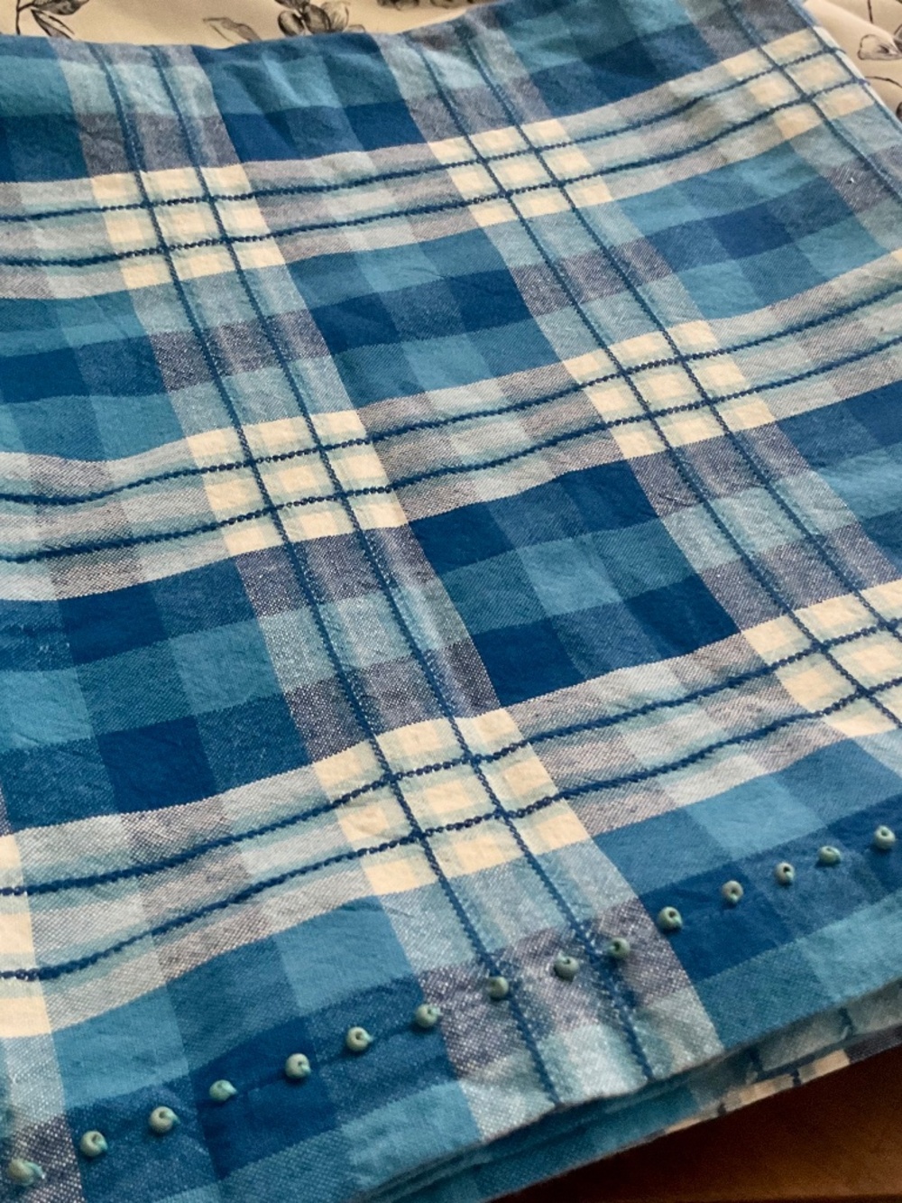 Sur La Table Blue Plaid Beaded Tablecloths 70x70 Set of 3